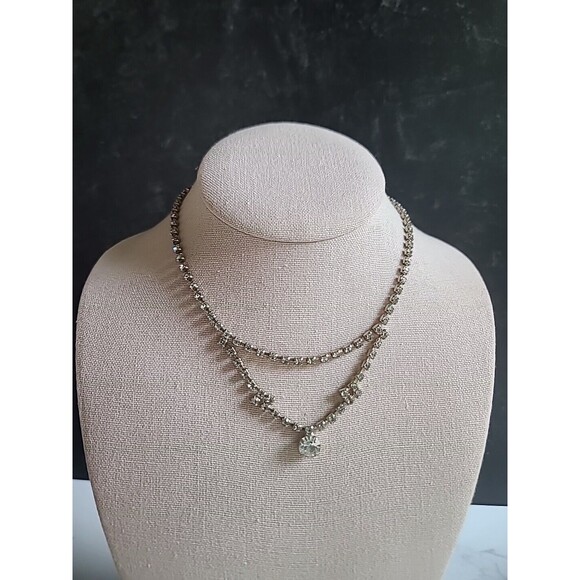 Prong Set Clear Rhinestone Necklace Vintage - Picture 1 of 10